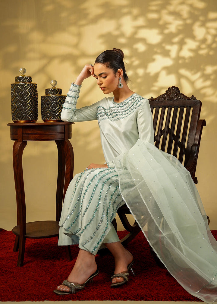 Shahid Chuhan - Celeste Silk Suit For Women - Ice Blue