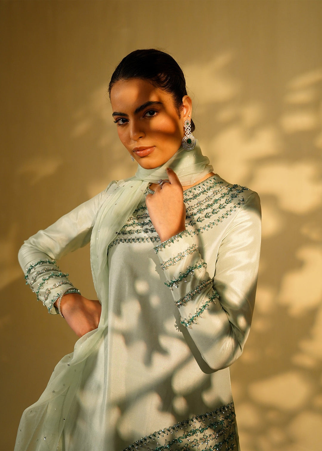 Shahid Chuhan - Celeste Silk Suit For Women - Ice Blue