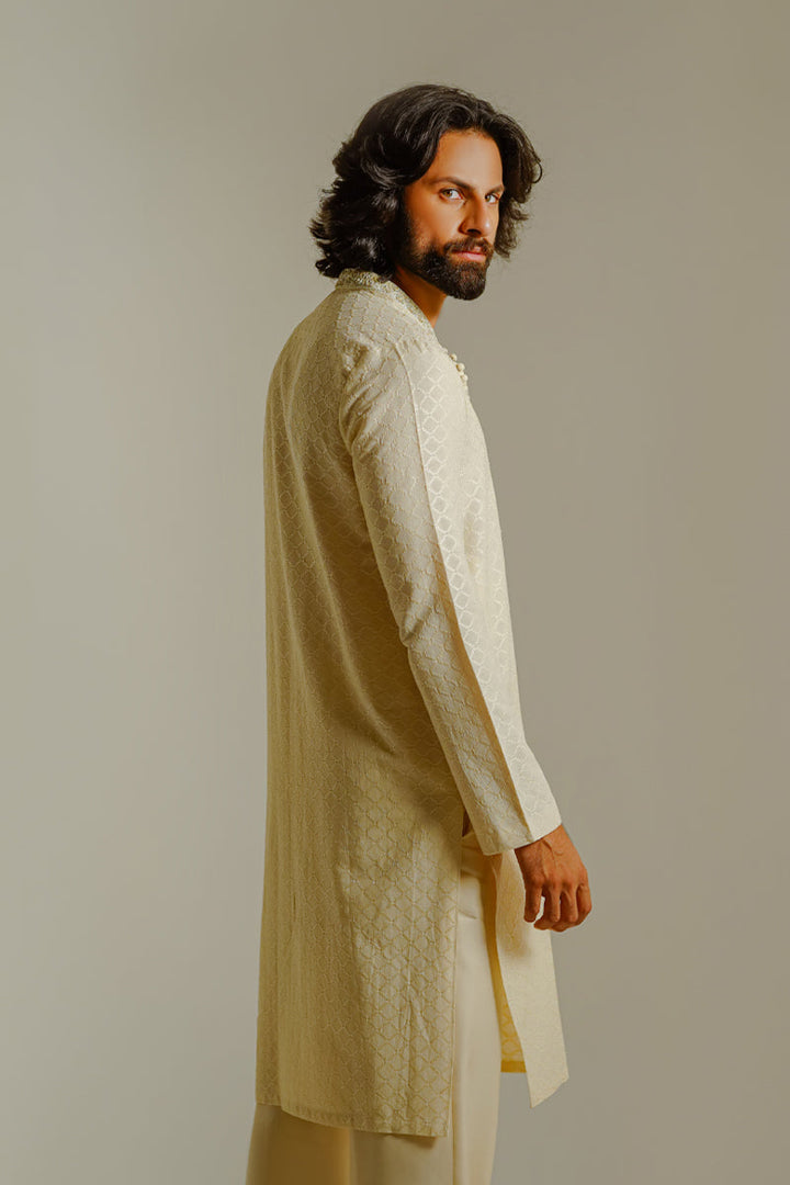 Shahid Chuhan - Cremeous Blended Suit For Men - Beige / Nude
