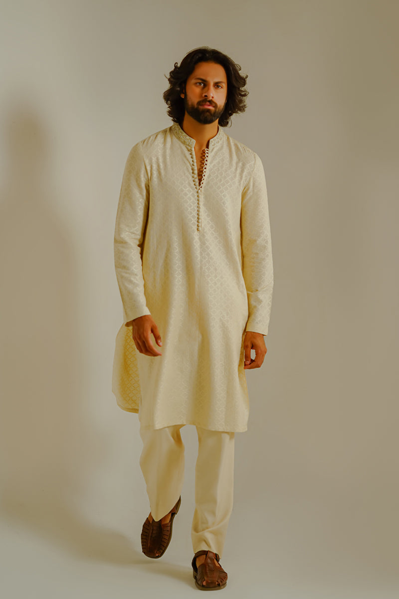 Shahid Chuhan - Cremeous Blended Suit For Men - Beige / Nude
