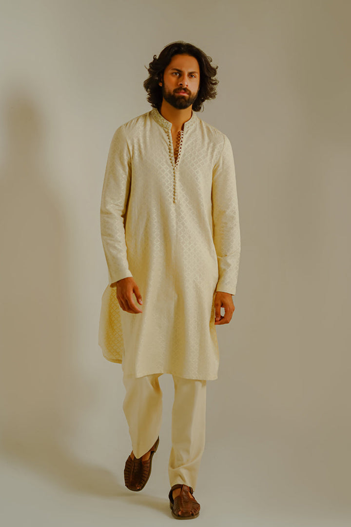 Shahid Chuhan - Cremeous Blended Suit For Men - Beige / Nude
