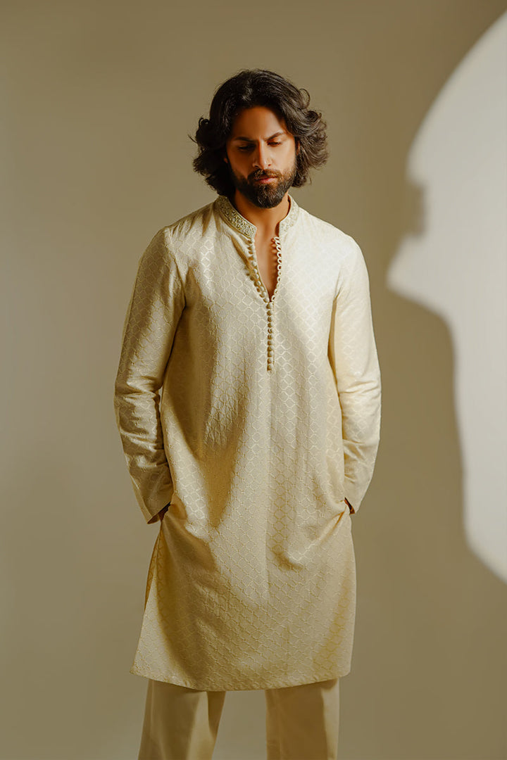 Shahid Chuhan - Cremeous Blended Suit For Men - Beige / Nude