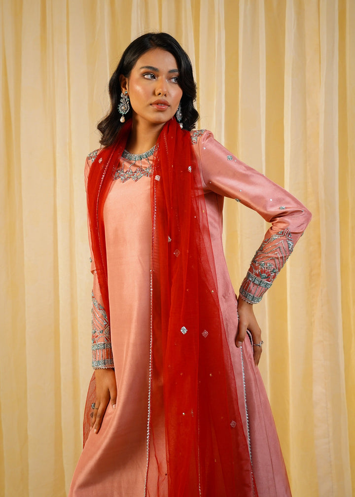 Shahid Chuhan - Crimson Amellia Silk Suit For Women - Tea Pink