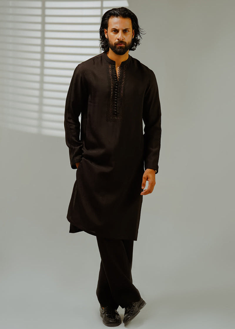 Shahid Chuhan - Dark Legacy Blended Suit For Men - Black