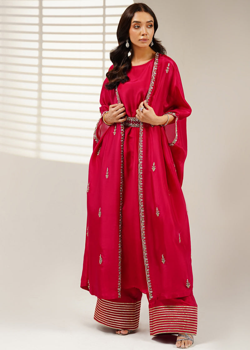 Shahid Chuhan - Elysiana Silk Jacket For Women - Hot Pink