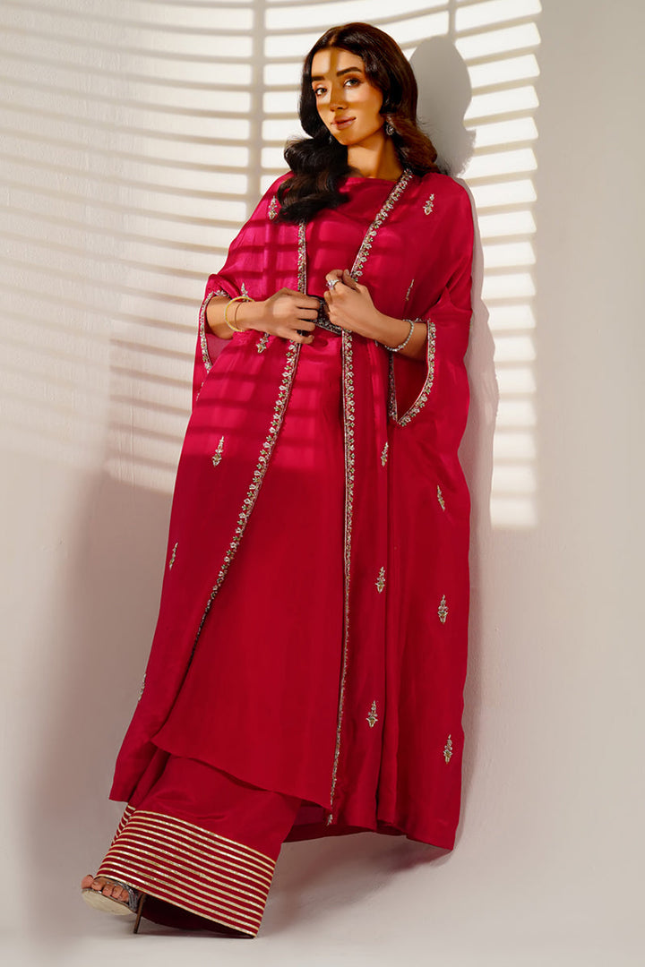 Shahid Chuhan - Elysiana Silk Jacket For Women - Hot Pink