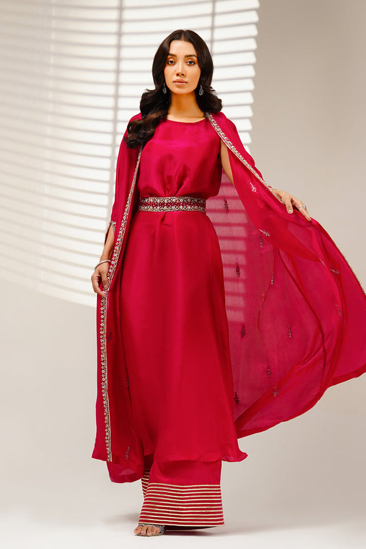 Shahid Chuhan - Elysiana Silk Jacket For Women - Hot Pink