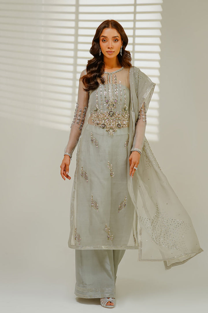Shahid Chuhan - Gray Glamour Silk Suit For Women - Grey