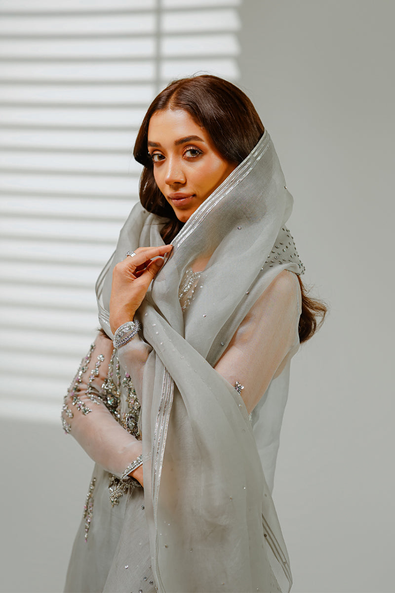 Shahid Chuhan - Gray Glamour Silk Suit For Women - Grey