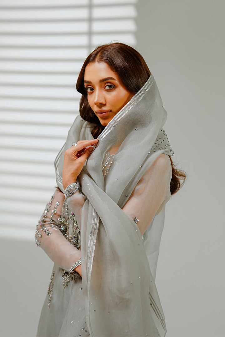 Shahid Chuhan - Gray Glamour Silk Suit For Women - Grey