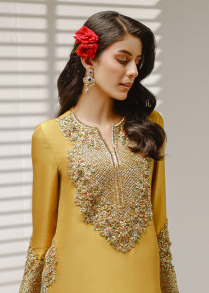 Shahid Chuhan - Honey Hue Silk Suit For Women - Mustard