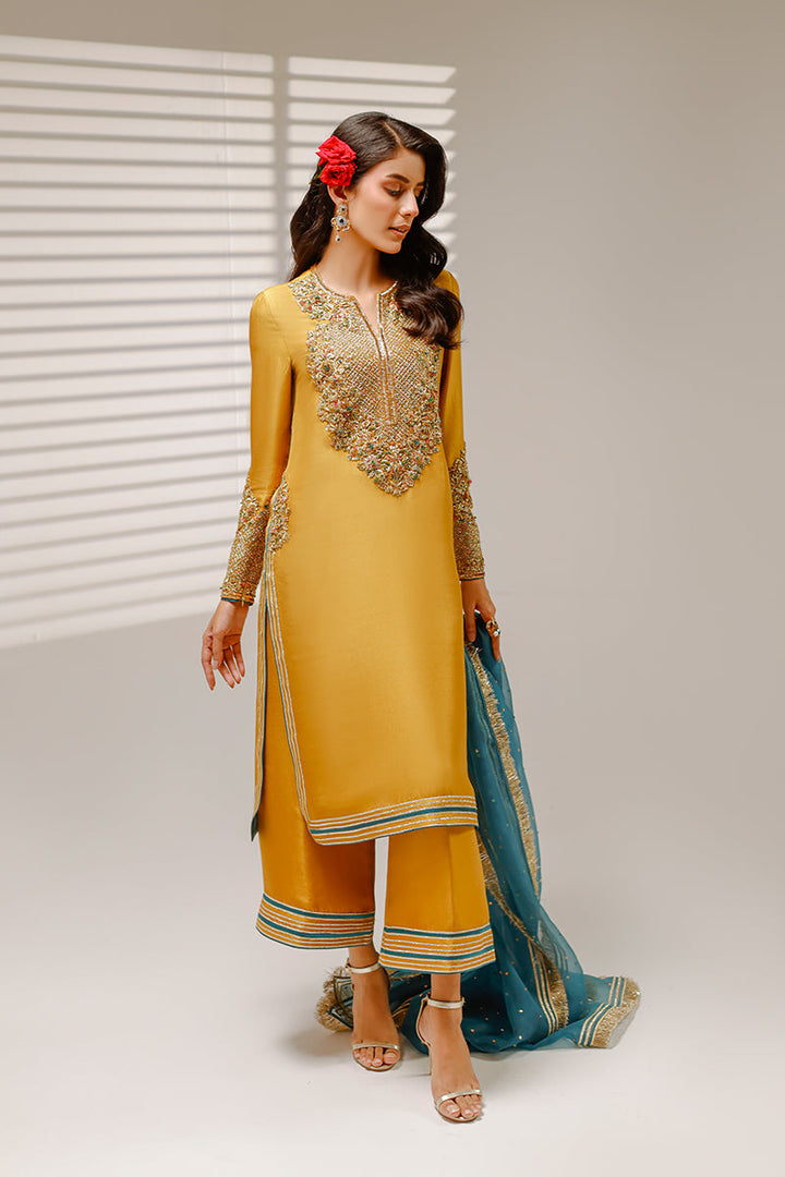 Shahid Chuhan - Honey Hue Silk Suit For Women - Mustard