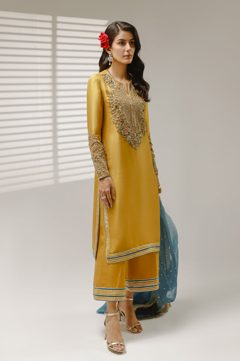 Shahid Chuhan - Honey Hue Silk Suit For Women - Mustard