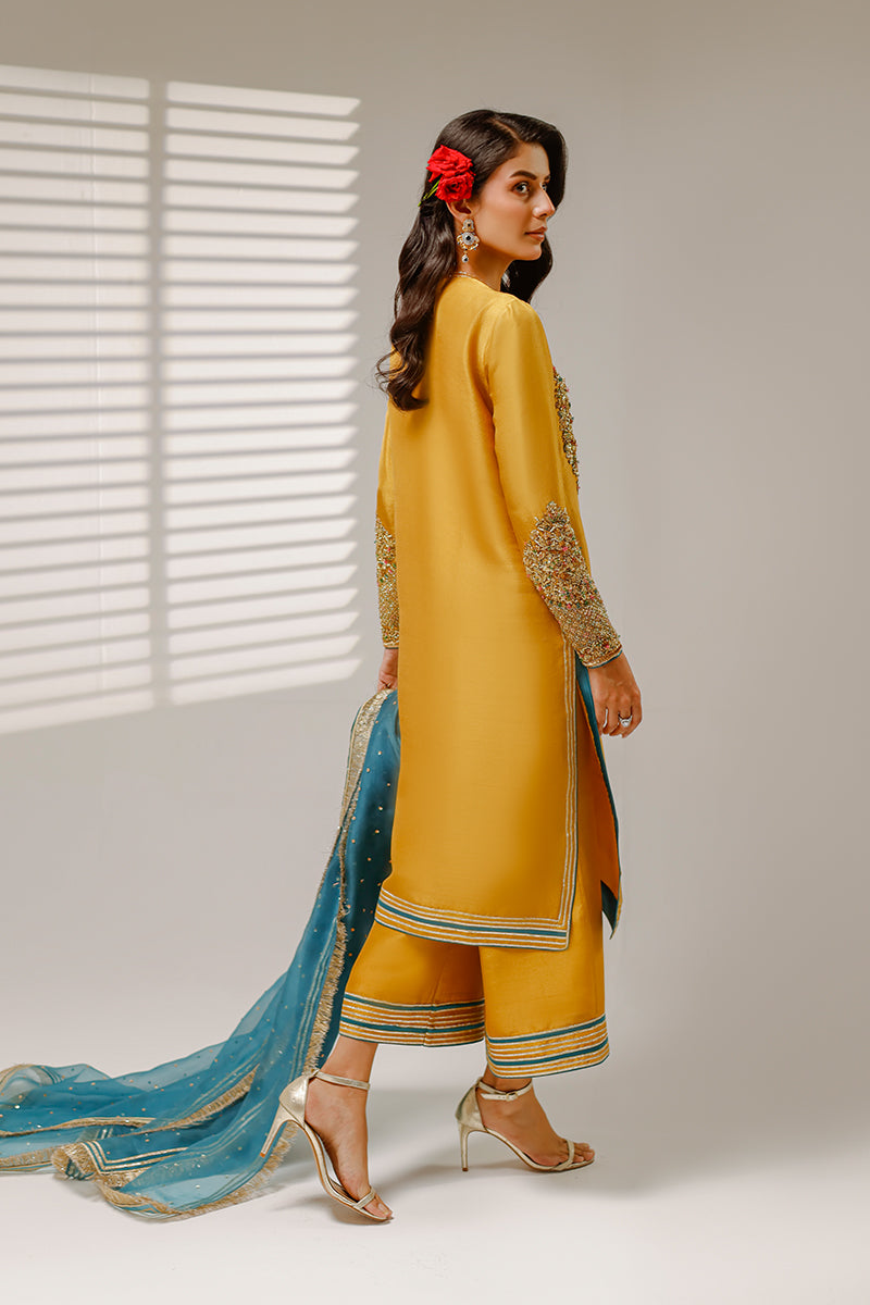 Shahid Chuhan - Honey Hue Silk Suit For Women - Mustard