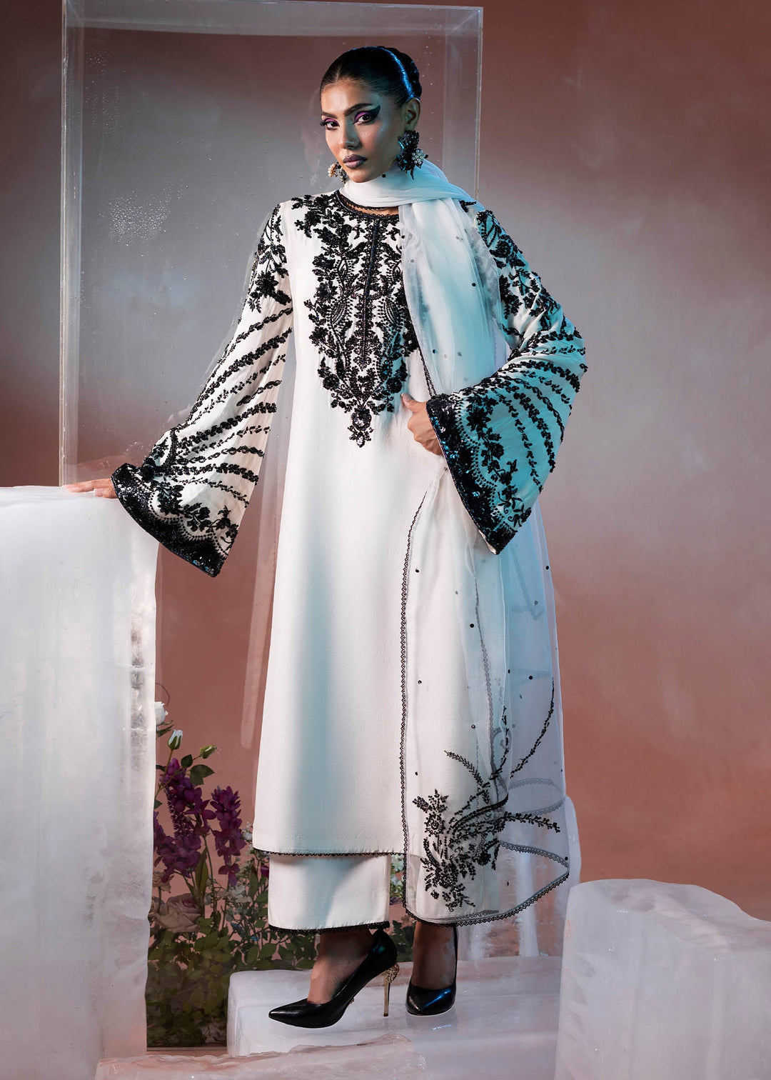 Shahid Chuhan - Ivory Eclipse Silk Suit For Women - Ivory