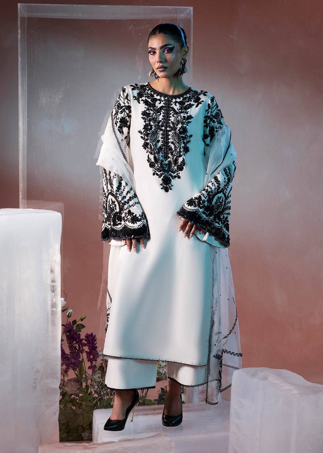 Shahid Chuhan - Ivory Eclipse Silk Suit For Women - Ivory