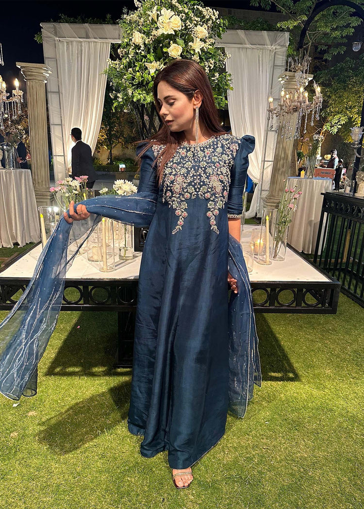 Shahid Chuhan - Kenza - Amar Khan Silk Suit For Women - Teal Blue