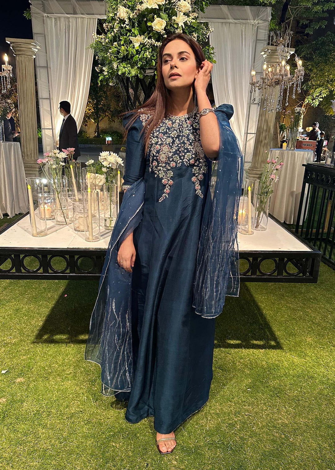 Shahid Chuhan - Kenza - Amar Khan Silk Suit For Women - Teal Blue