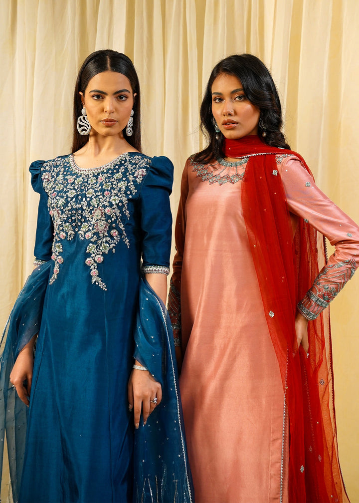 Shahid Chuhan - Kenza Silk Suit For Women - Teal Blue