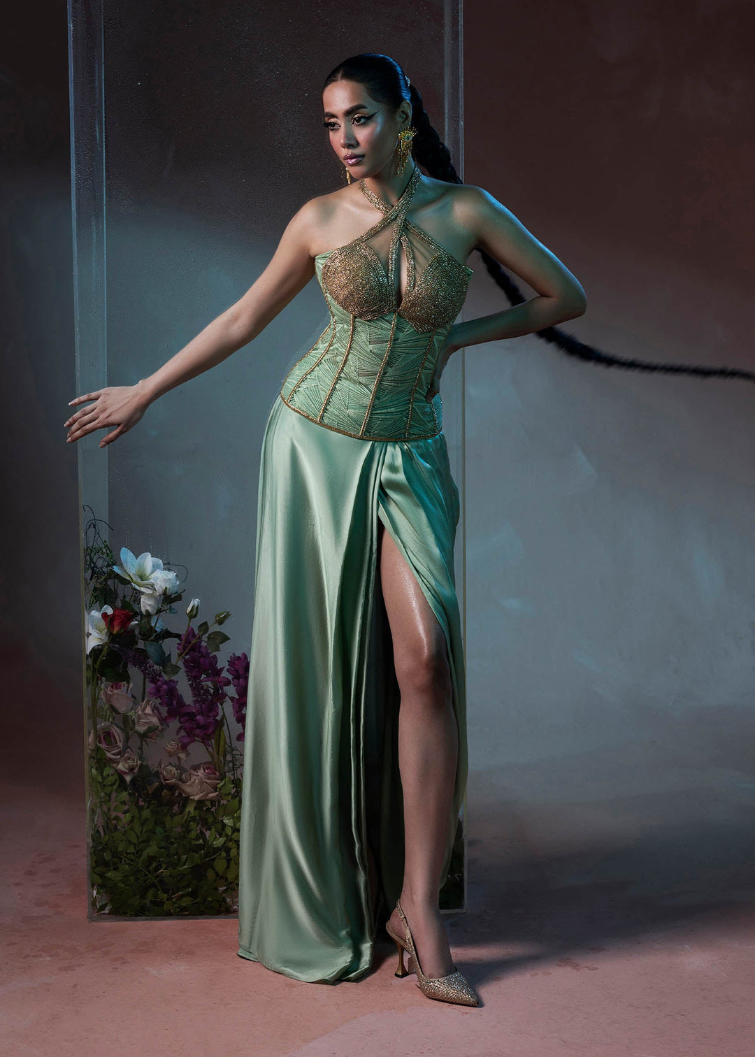 Shahid Chuhan - Luminous Satin, Silk Top For Women - Pistachio Green