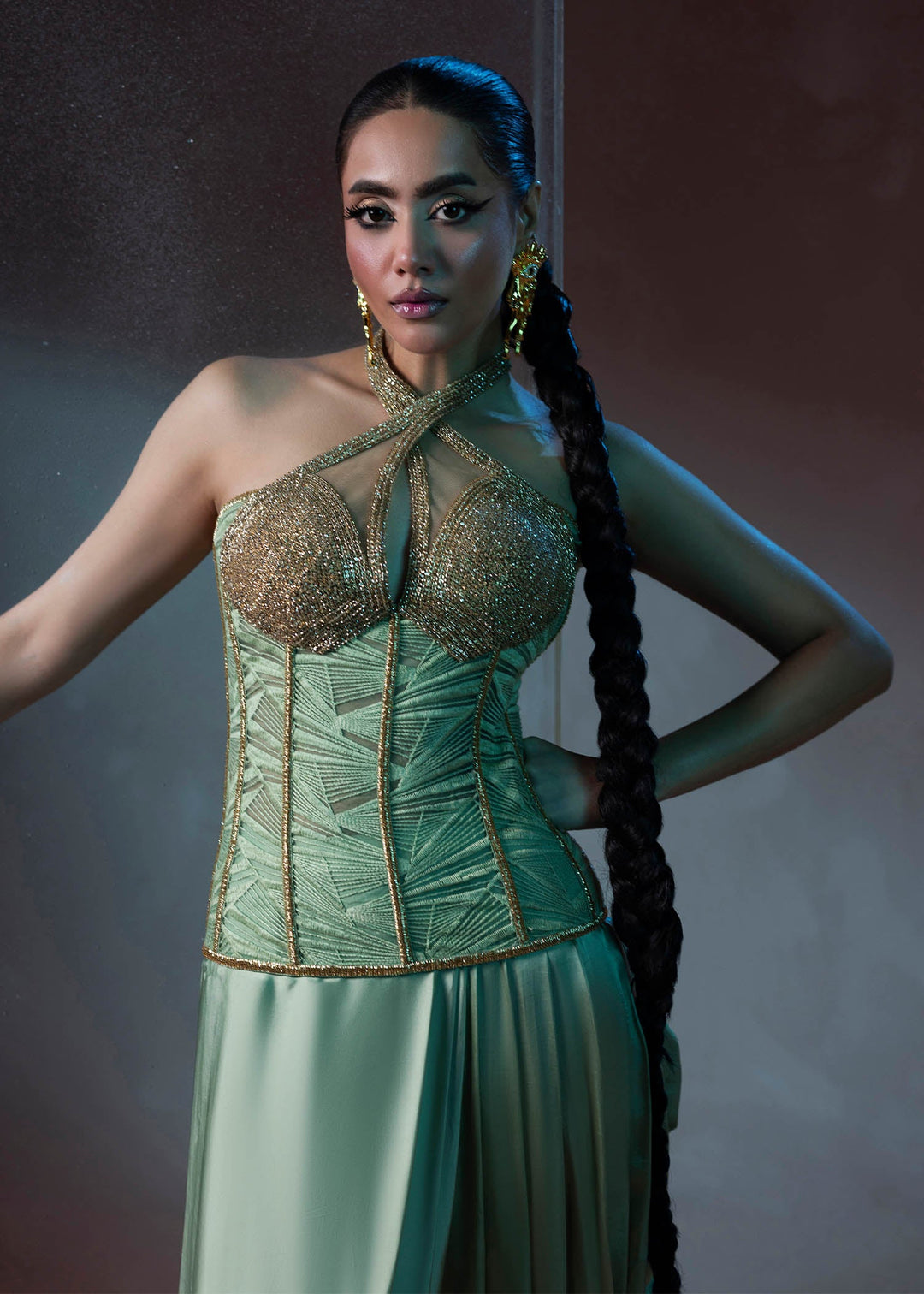 Shahid Chuhan - Luminous Satin, Silk Top For Women - Pistachio Green