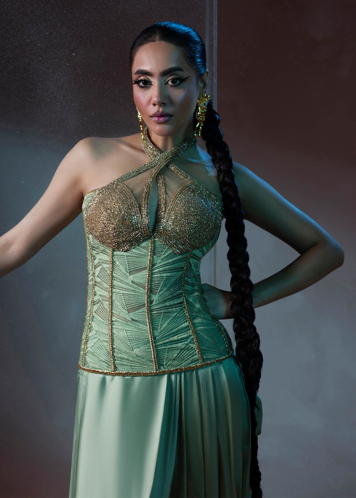 Shahid Chuhan - Luminous Satin, Silk Top For Women - Pistachio Green