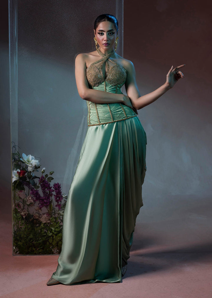 Shahid Chuhan - Luminous Satin, Silk Top For Women - Pistachio Green
