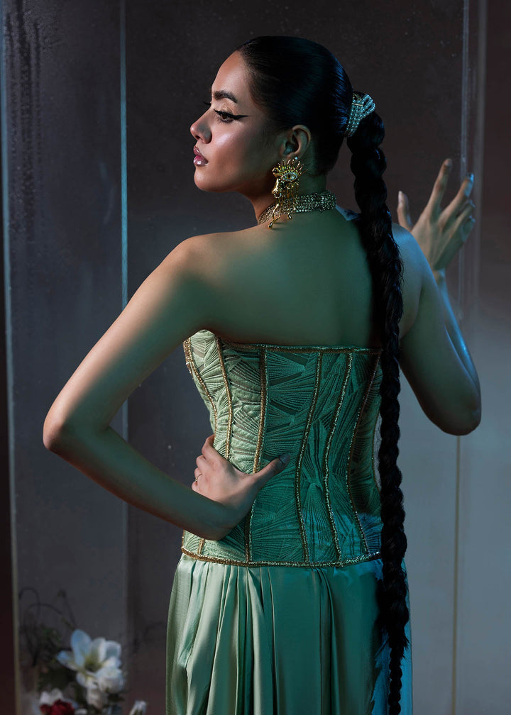 Shahid Chuhan - Luminous Satin, Silk Top For Women - Pistachio Green