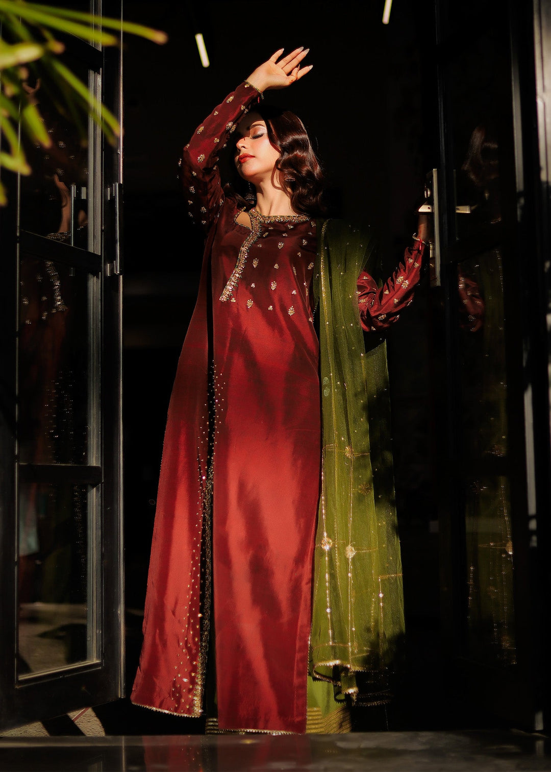 Shahid Chuhan - Mahogany Luxe - Client Diaries Silk Suit For Women - Brown