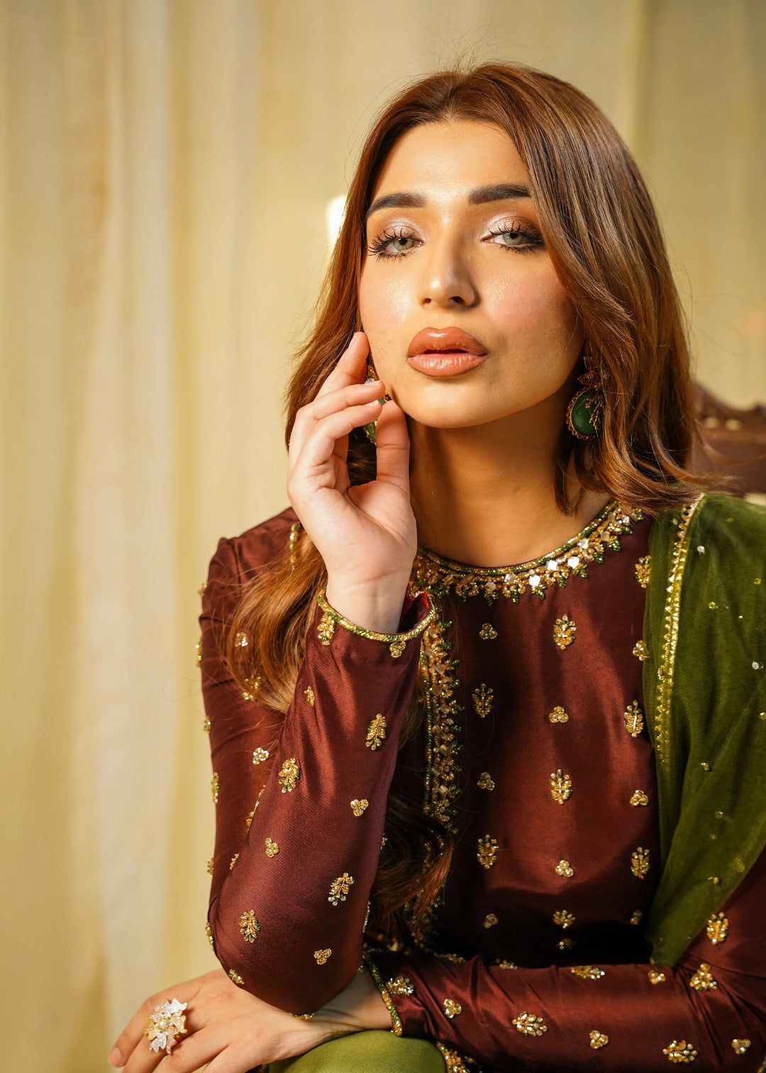 Shahid Chuhan - Mahogany Luxe Silk Suit For Women - Brown
