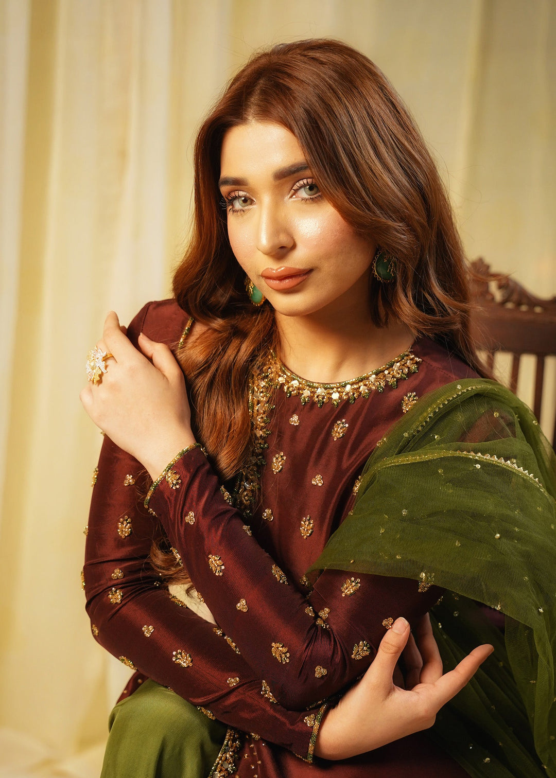 Shahid Chuhan - Mahogany Luxe Silk Suit For Women - Brown