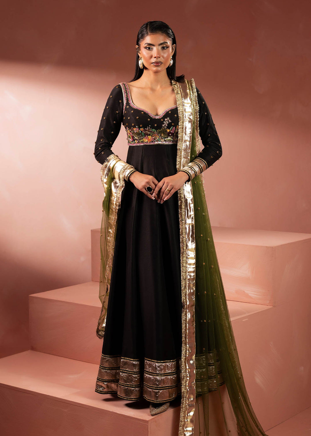 Shahid Chuhan - Noir Aura Silk Pishwas For Women - Black