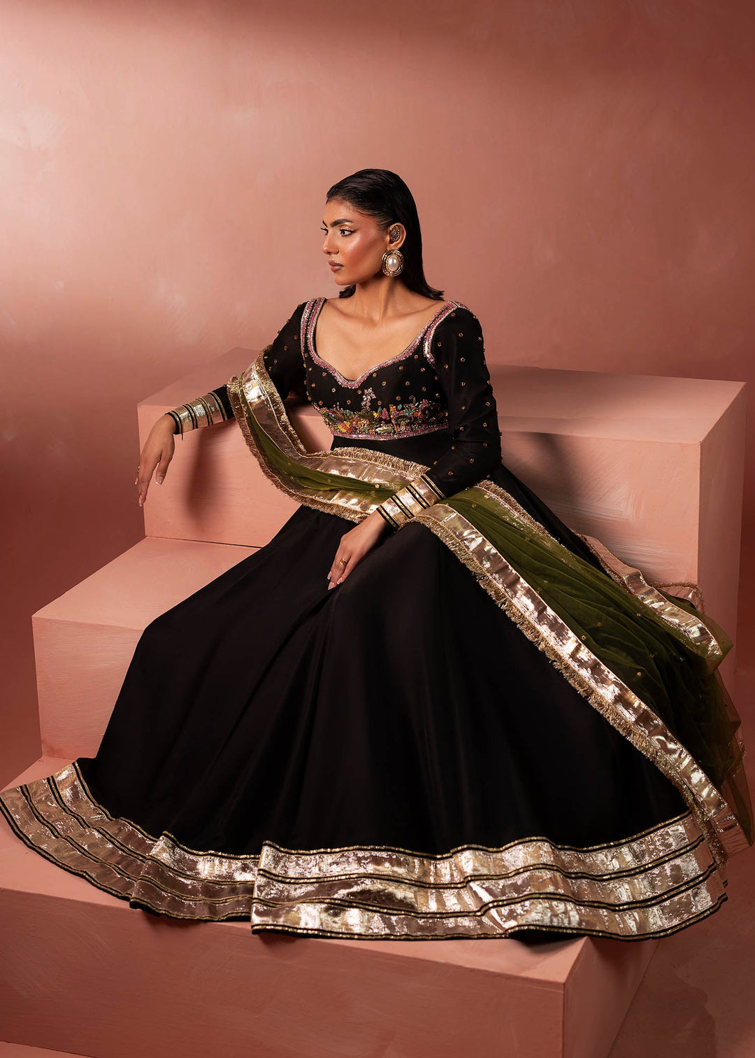 Shahid Chuhan - Noir Aura Silk Pishwas For Women - Black