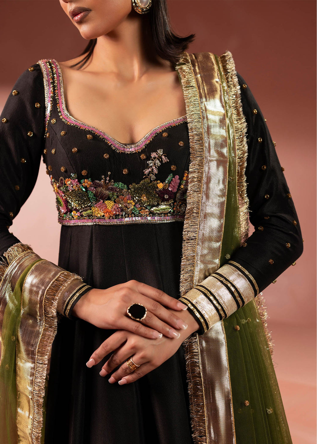 Shahid Chuhan - Noir Aura Silk Pishwas For Women - Black