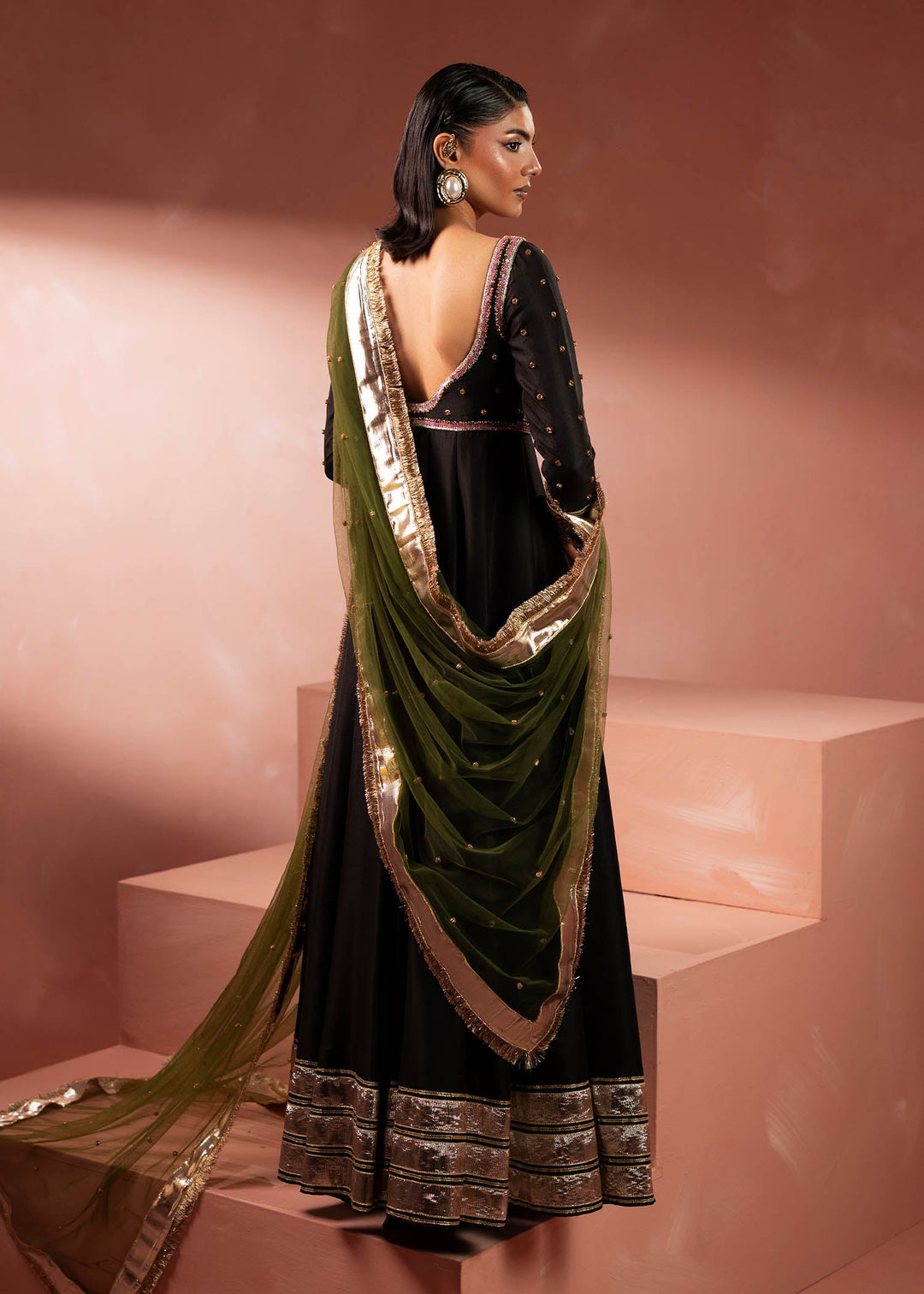 Shahid Chuhan - Noir Aura Silk Pishwas For Women - Black
