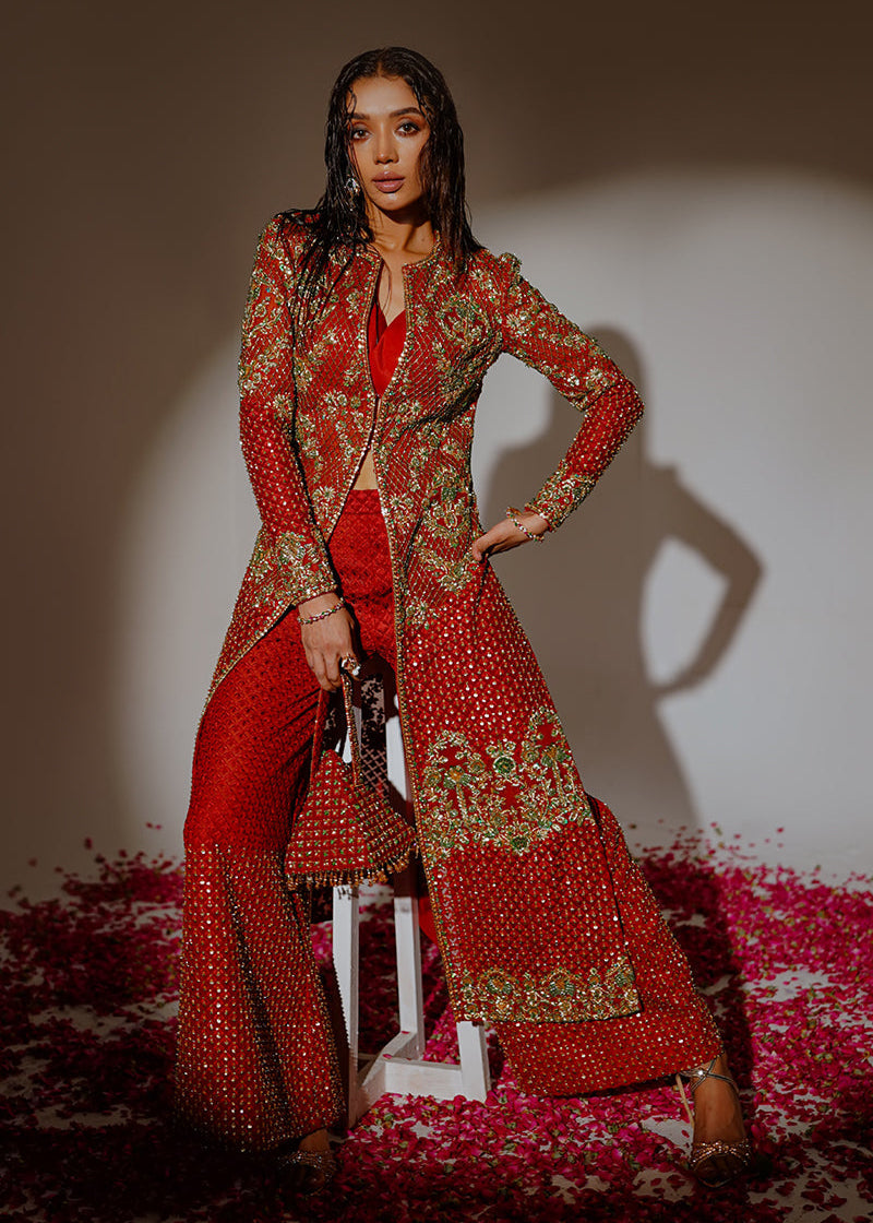 Shahid Chuhan - Oasis Soft Net Jacket For Women - Burnt Orange