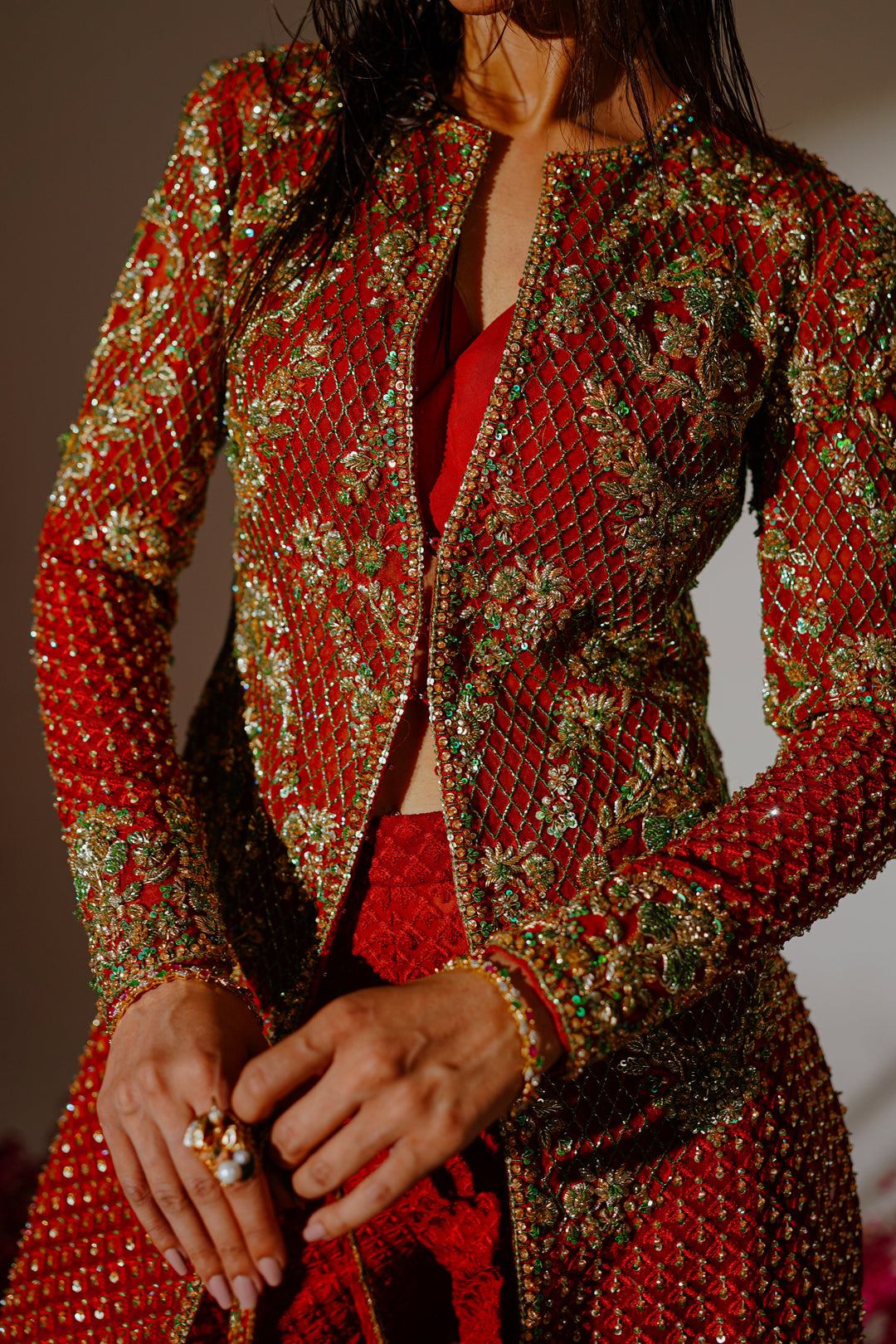 Shahid Chuhan - Oasis Soft Net Jacket For Women - Burnt Orange