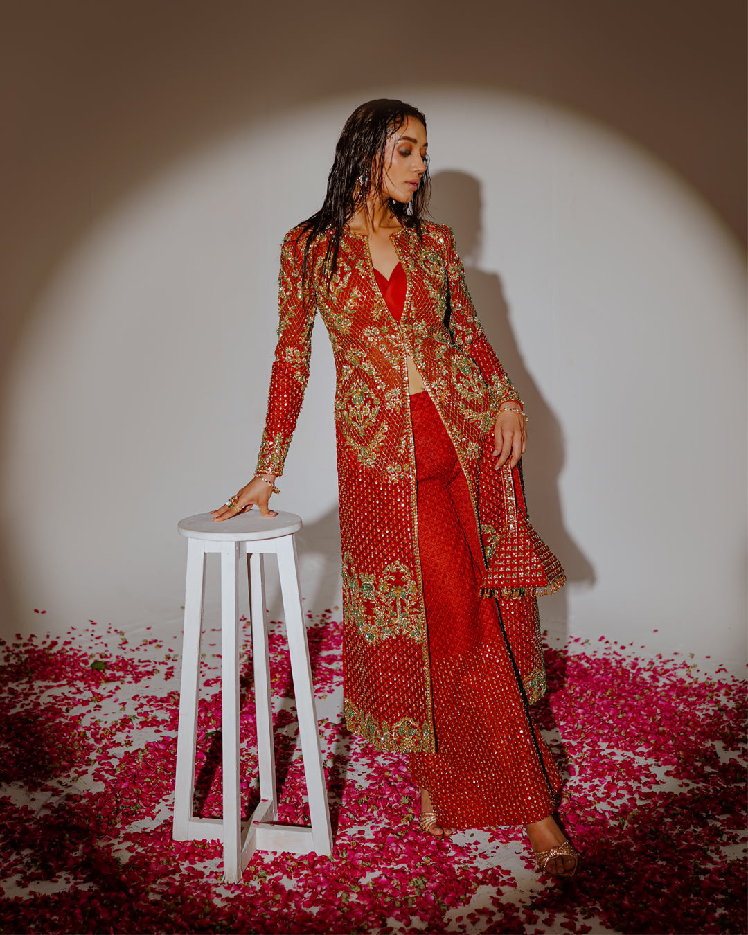 Shahid Chuhan - Oasis Soft Net Jacket For Women - Burnt Orange