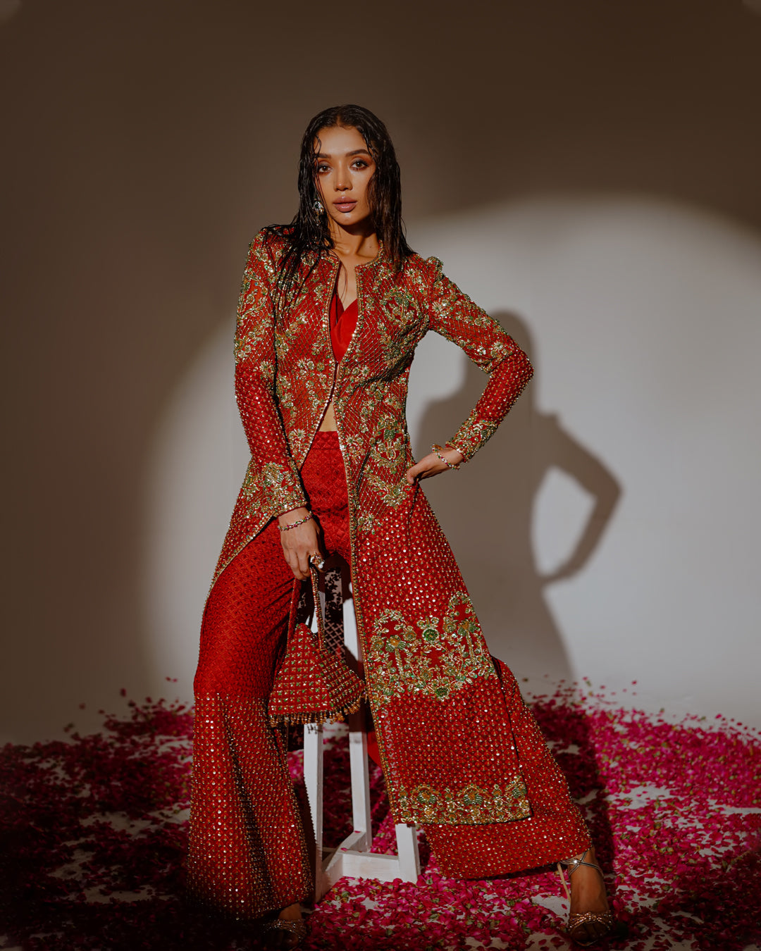 Shahid Chuhan - Oasis Soft Net Jacket For Women - Burnt Orange