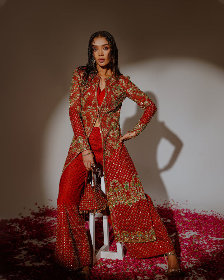 Shahid Chuhan - Oasis Soft Net Jacket For Women - Burnt Orange
