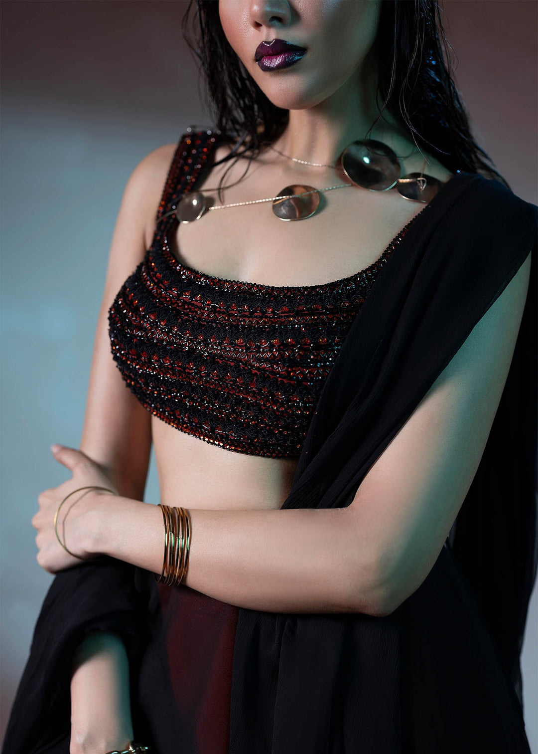 Shahid Chuhan - Obsidian Flame Chiffon, Silk Saree For Women - Black