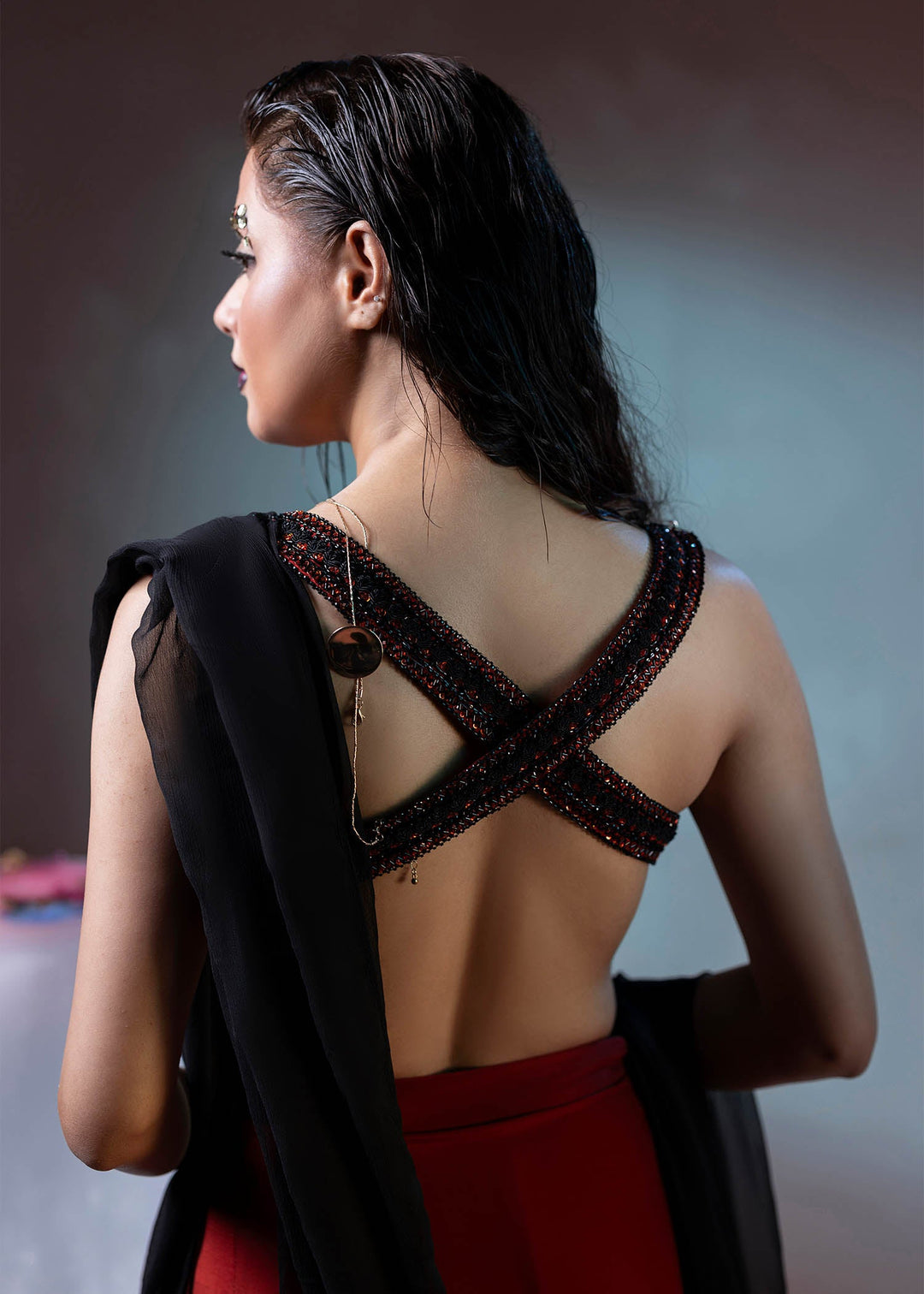 Shahid Chuhan - Obsidian Flame Chiffon, Silk Saree For Women - Black