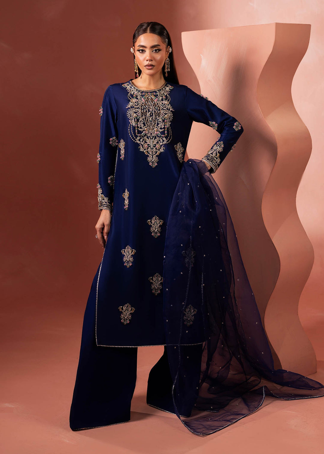 Shahid Chuhan - Regalia Silk Suit For Women - Royal Blue