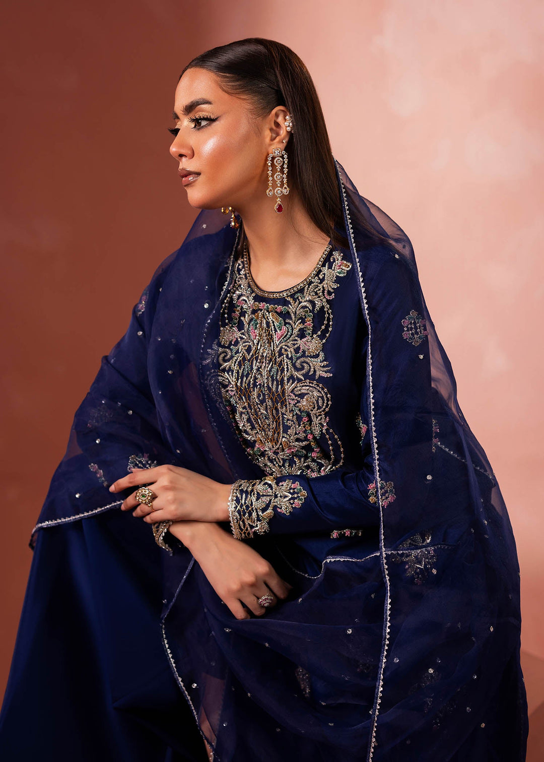 Shahid Chuhan - Regalia Silk Suit For Women - Royal Blue