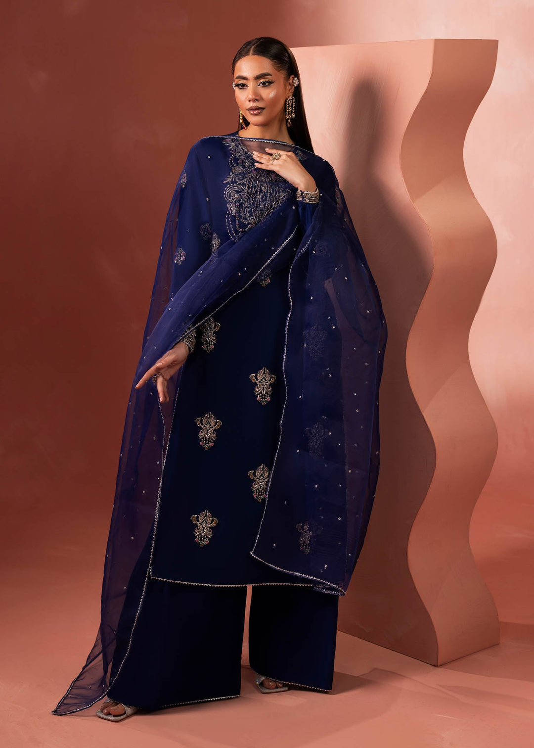 Shahid Chuhan - Regalia Silk Suit For Women - Royal Blue