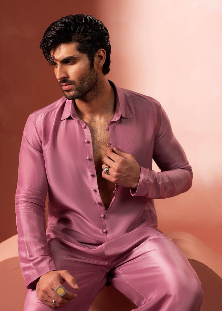 Shahid Chuhan - Rosaric Silk Co-Ord Set For Men - Dusty Rose