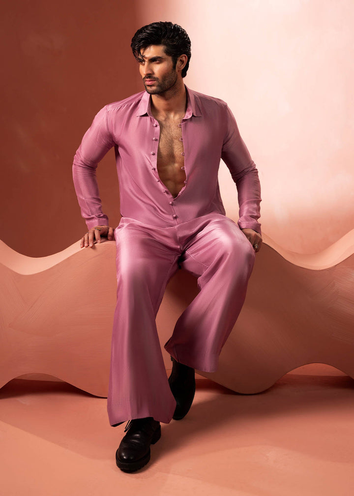 Shahid Chuhan - Rosaric Silk Co-Ord Set For Men - Dusty Rose