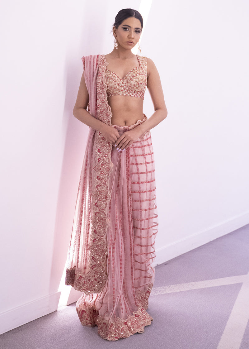 Shahid Chuhan - Rosy Rhapsody Soft Net Saree For Women - Pink