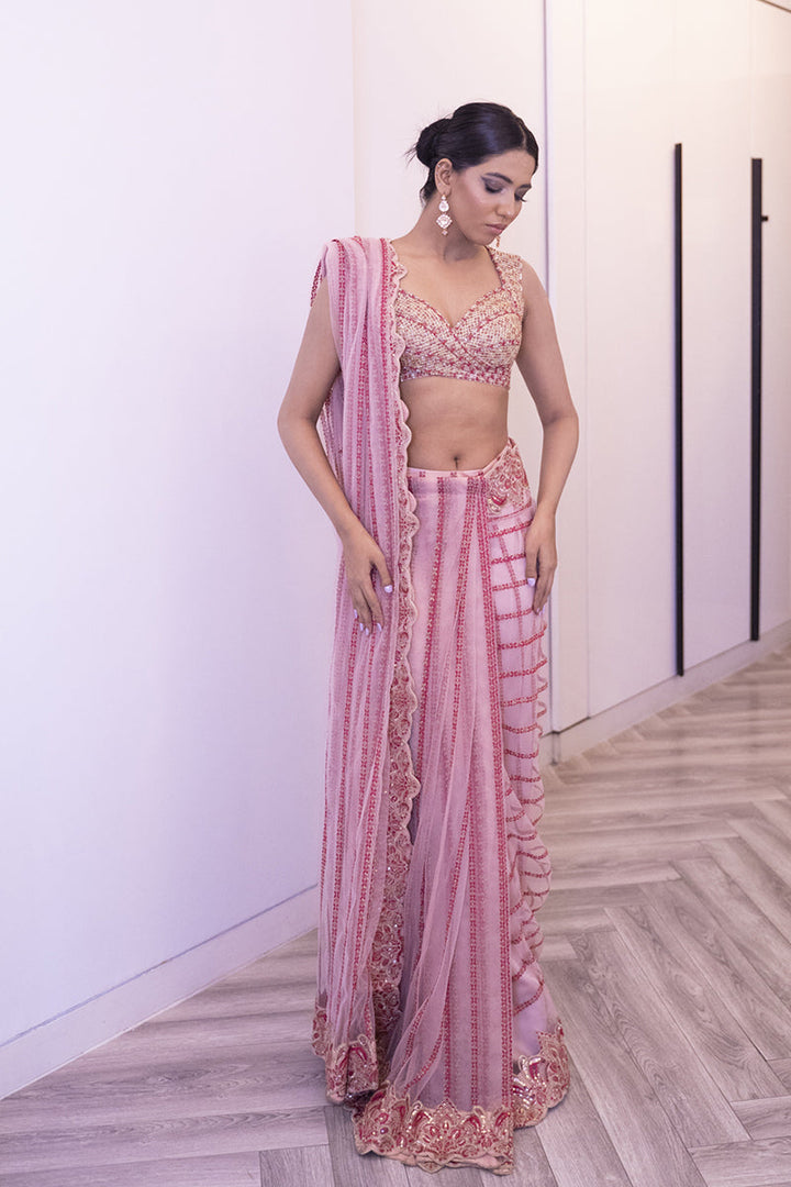 Shahid Chuhan - Rosy Rhapsody Soft Net Saree For Women - Pink