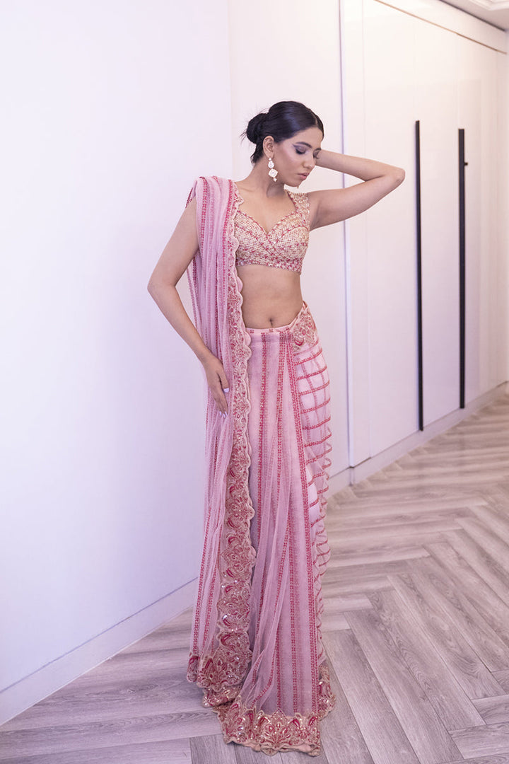 Shahid Chuhan - Rosy Rhapsody Soft Net Saree For Women - Pink